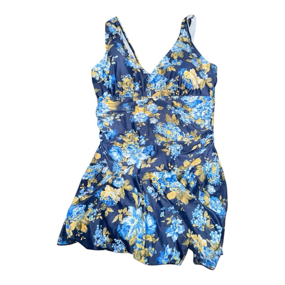 Floral Blue One Piece Swimsuit - Picture 2 of 5